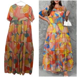 MULLA Organza Women’s Dress Sz Small Citrus Kaleidoscope print sheer multicolor
